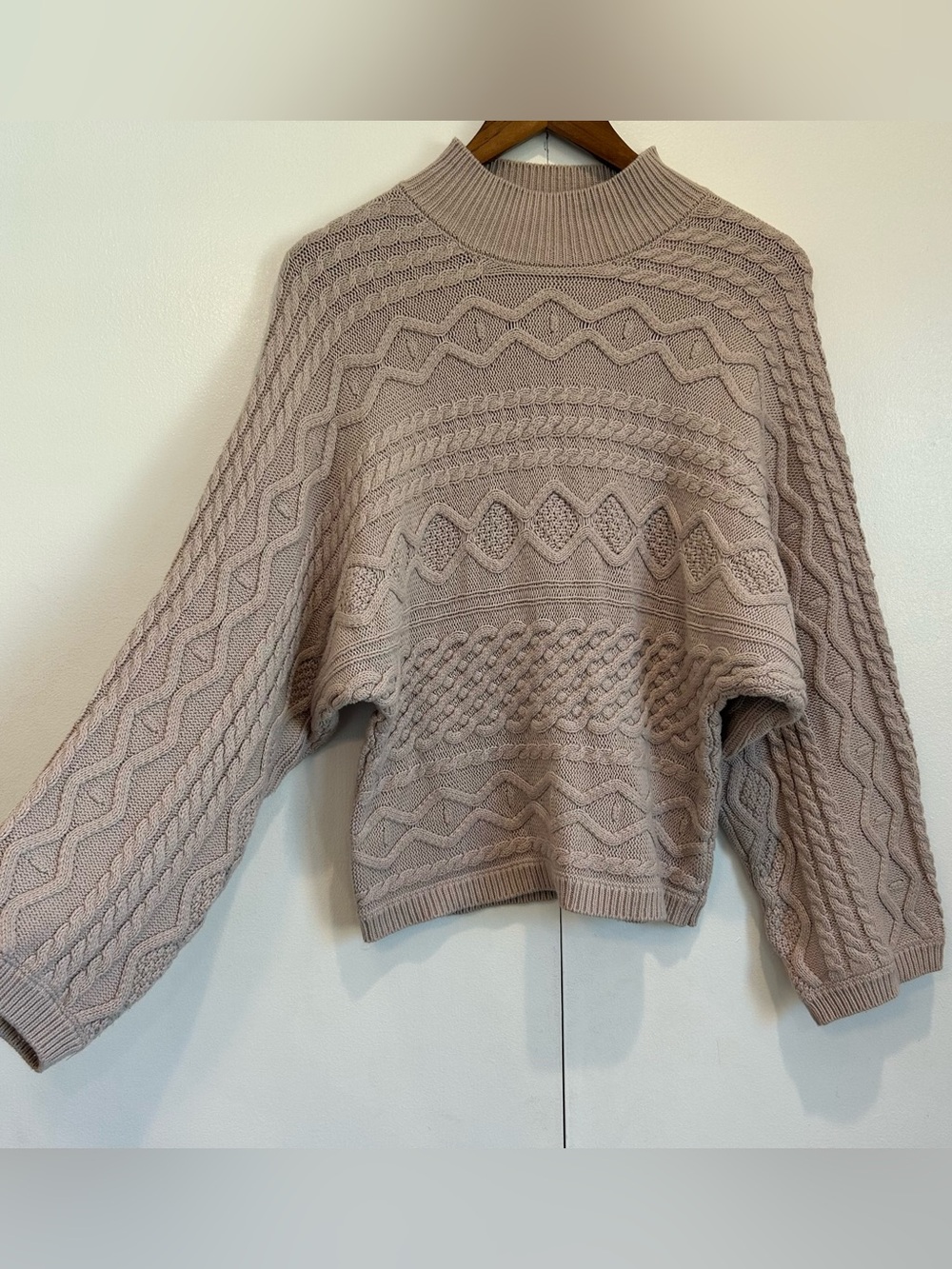 Cozy Cable Knit Mock Neck Sweater - Taupe